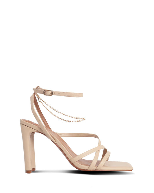 Belize Nude 9cm Structure Heel with Thin Adjustable Ankle Straps and Chain Detail