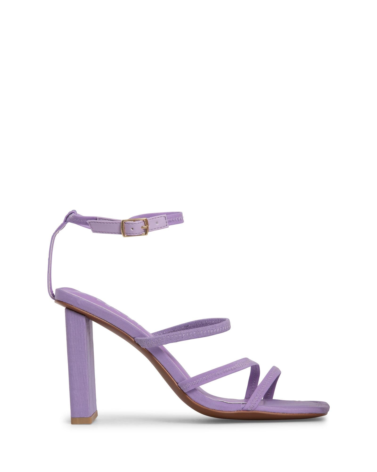 Cabo Lilac 9.5cm Block Heel with Four Fine Straps and a Delicate Gold Buckle.