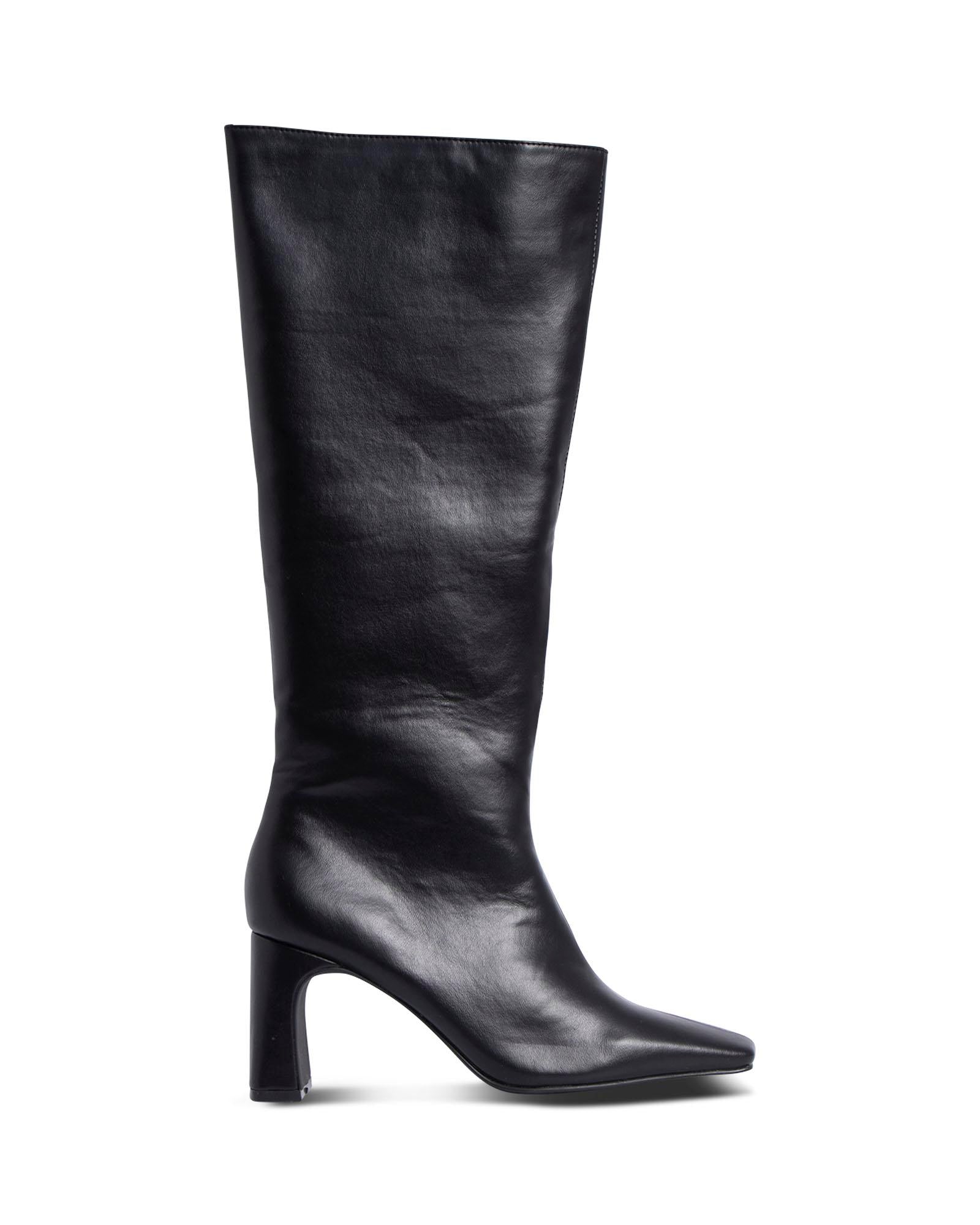Lexington Black Vegan Leather Knee-High 7cm Heeled Boot 
