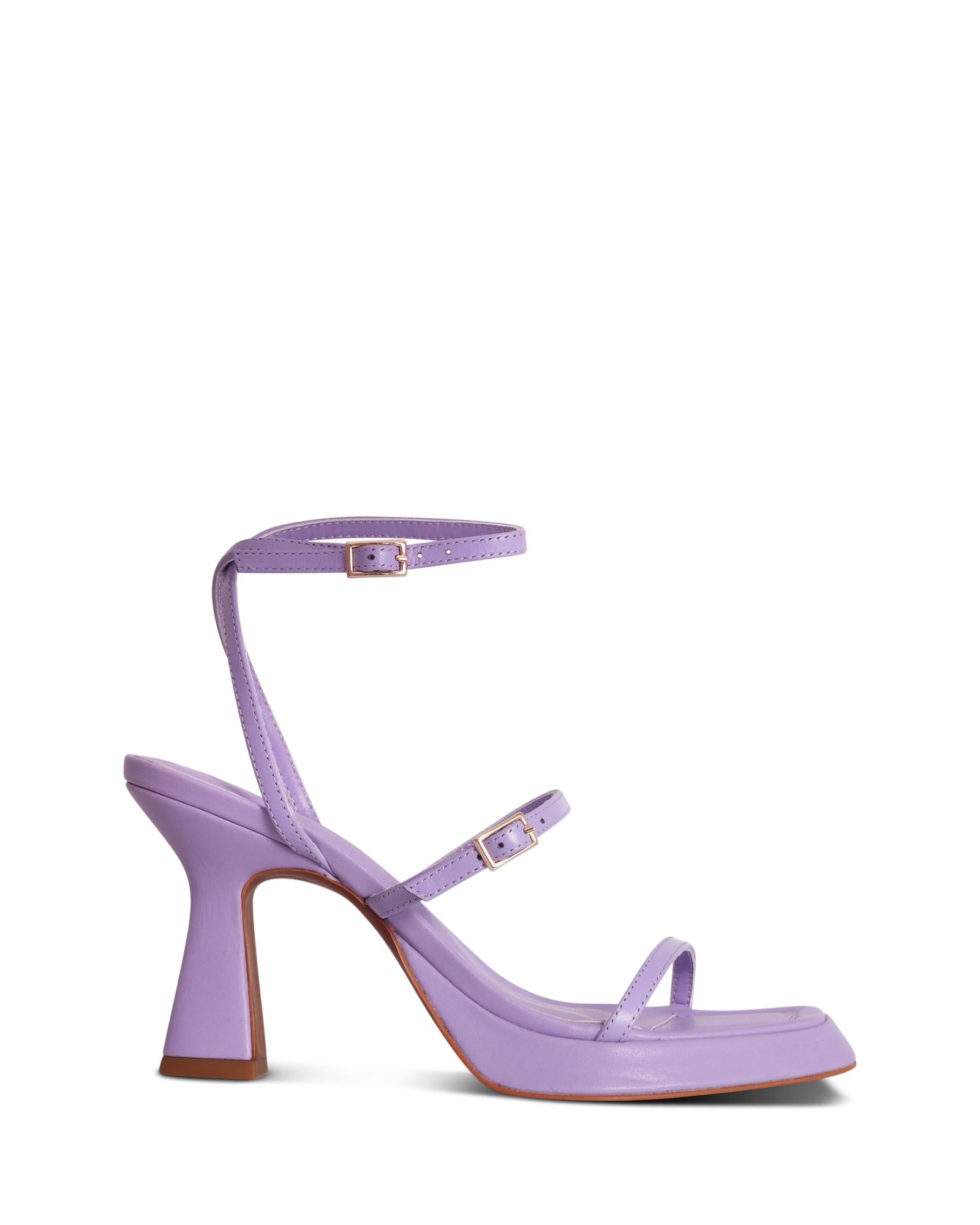 Salerno Lilac 9cm Platform Block Heel with Delicate Straps and Gold Buckles