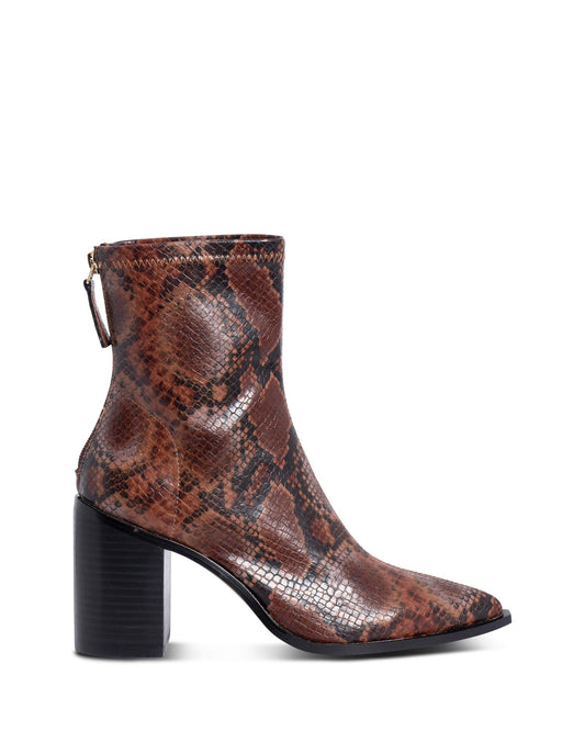 Saylor Choc Snake 9cm Block Heel Ankle Boot with Point Toe