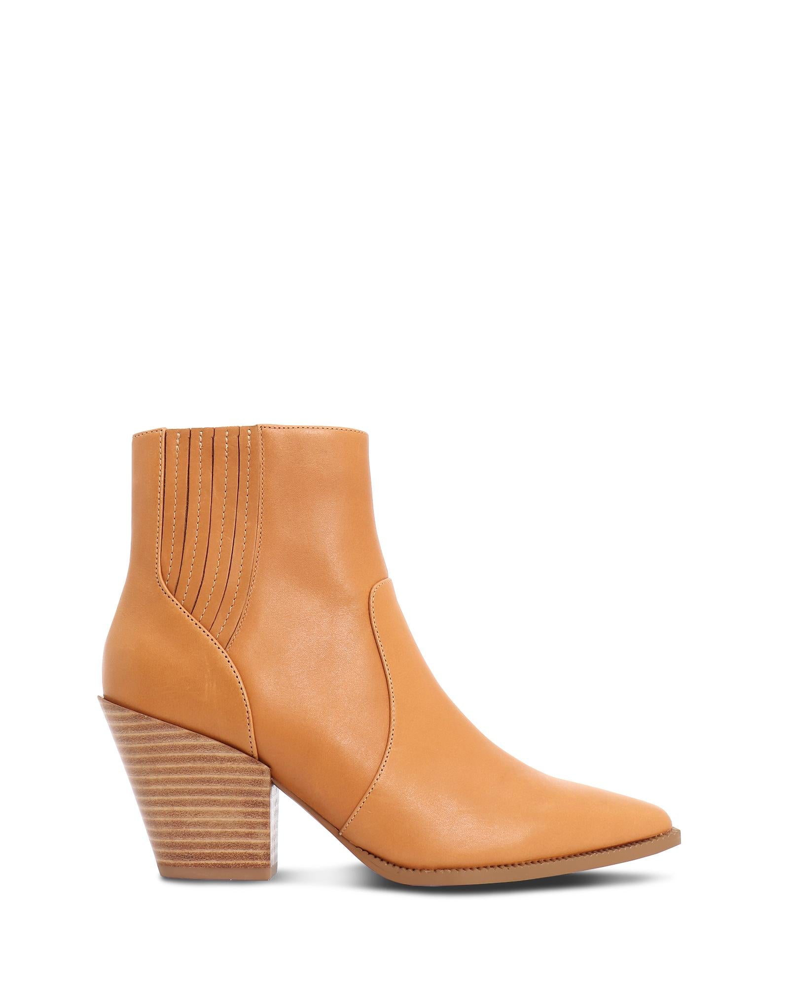 Soho Tan 7.5cm Cuban Heel Ankle Boot with Stitched Elastic Detailing 