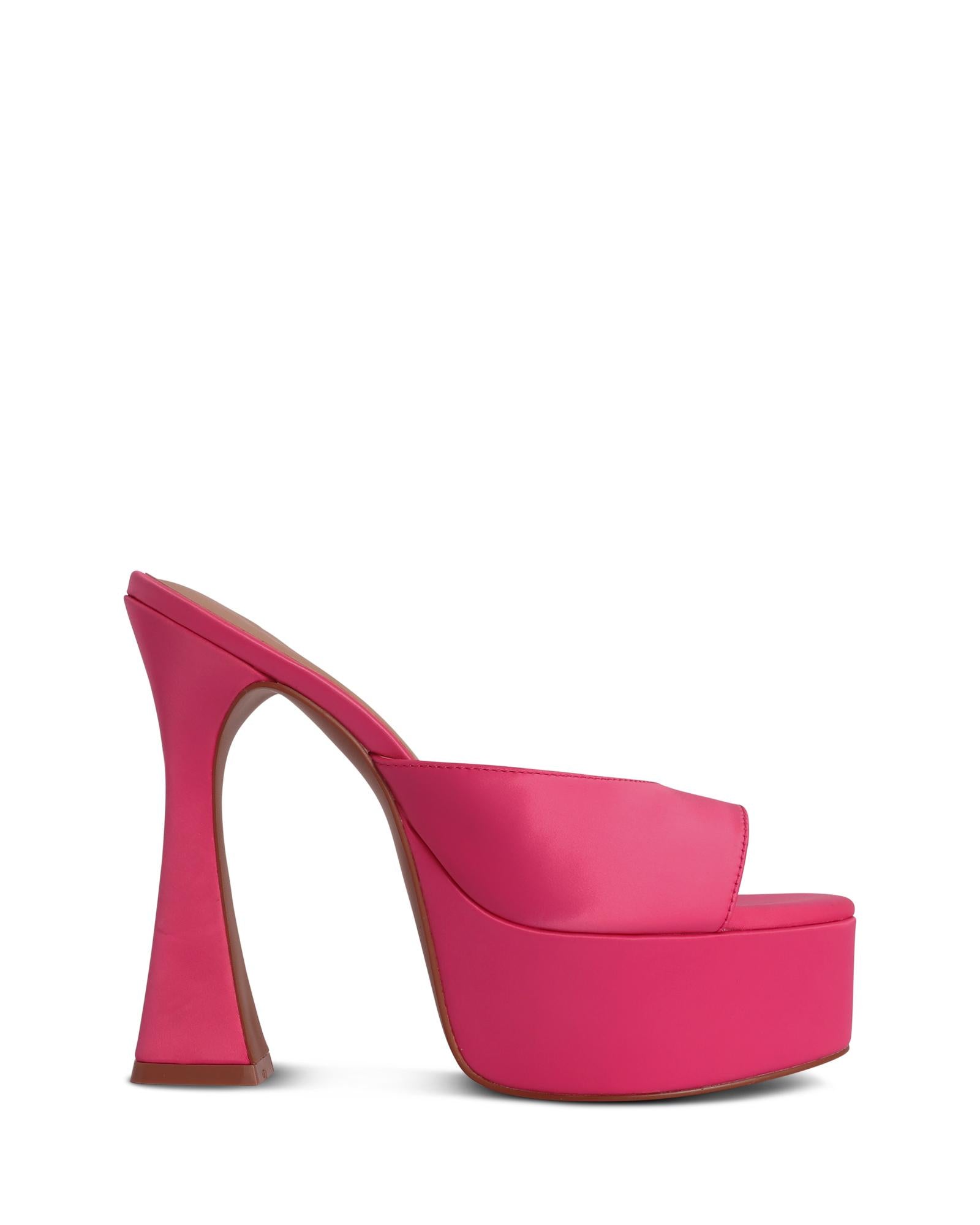 Vegas Pink Satin 13cm Platform Flared Heel